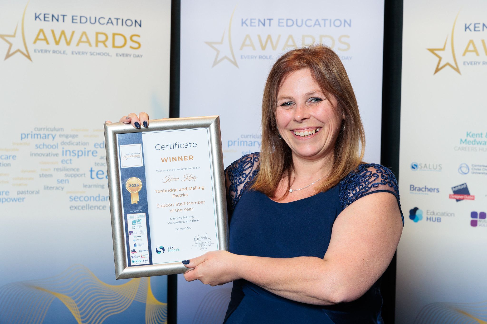 Karen King with award